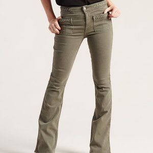 7 For All Mankind Olive Braid Trim Flare Jeans Size 8